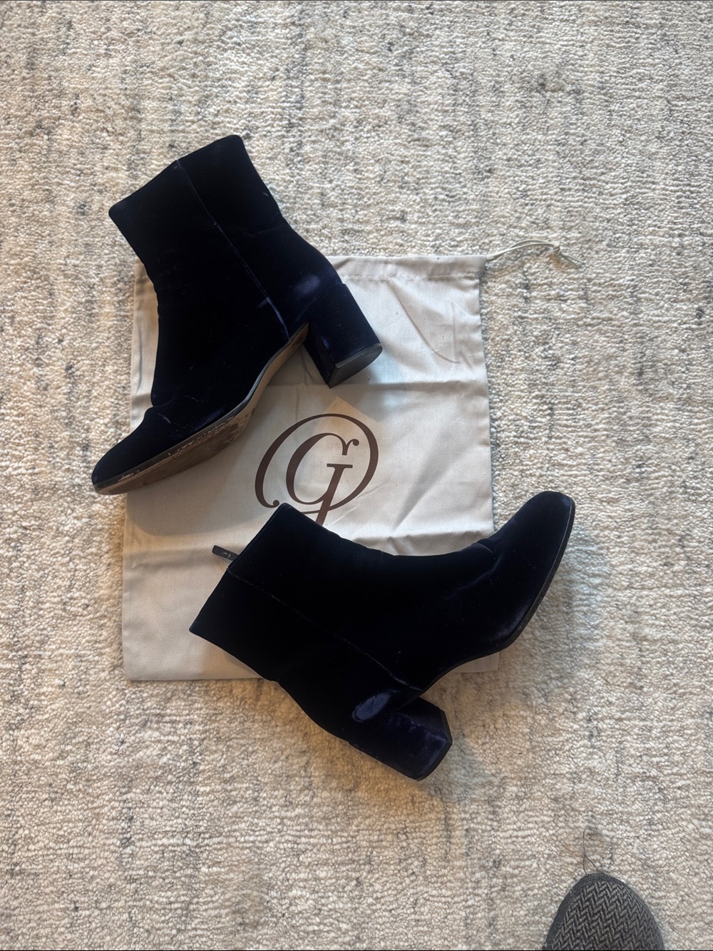 Women's NAVY  Velvet Ankle Boots with Block Heel